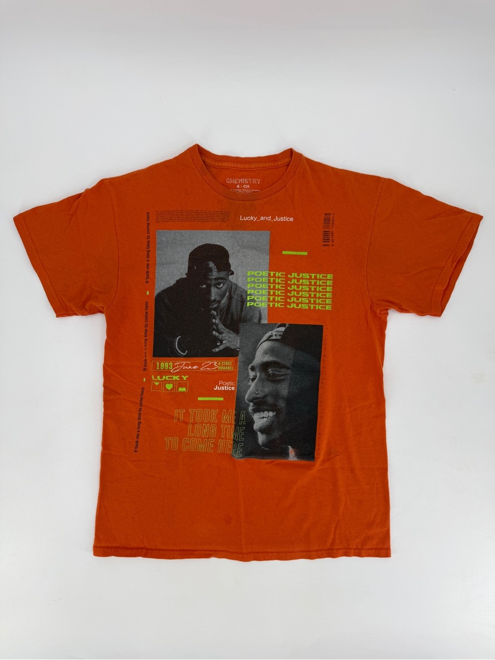 Tupac Portrait Poetic Justice Graphic Tee Print Short Sleeve Orange 100 Cotton
